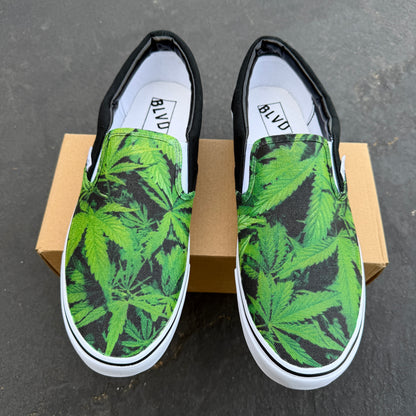 marijuana leaf slip on shoes
