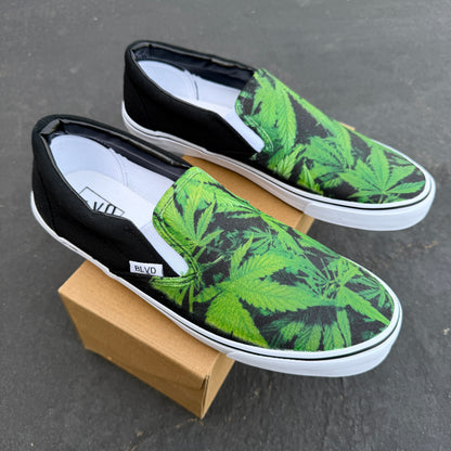 marijuana leaf slip on shoes