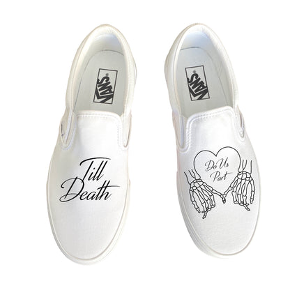 Till Death Pinky Heart Custom Wedding Vans Stackform Slip On Shoes for Women and Men