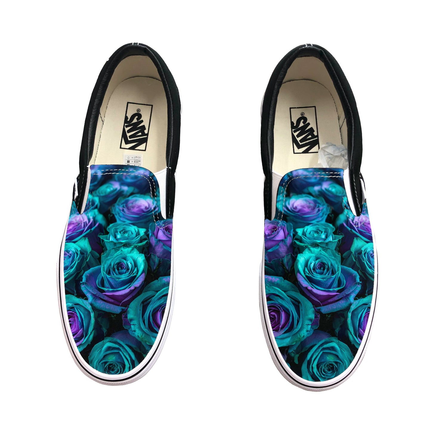 Emerald Teal and Purple Rose Floral Bouquet on Custom Slip On Vans Shoes for Women and Men (Copy)
