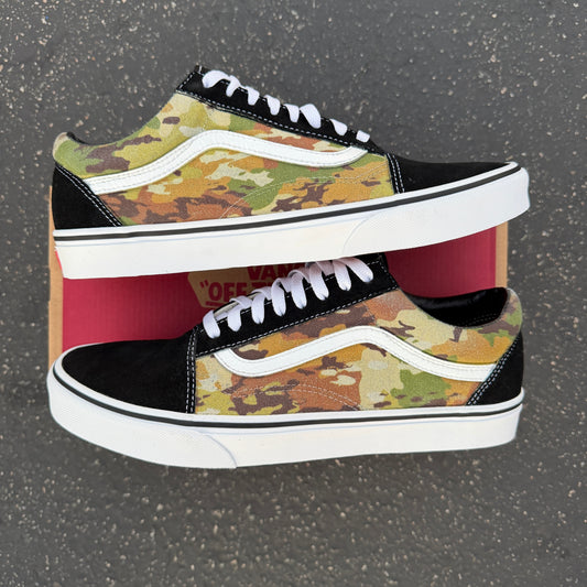 Multicam Camo Pattern on Black Vans Old Skool Shoes Custom Camouflage Design