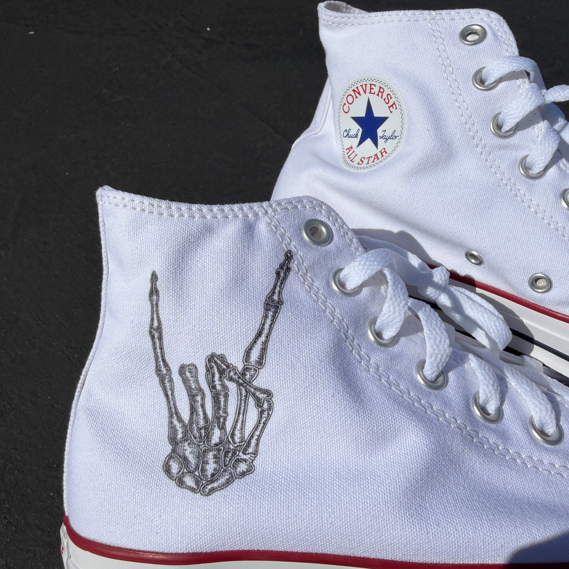 till death rocker hand skeleton bones converse Chuck Taylor high top shoes wedding custom