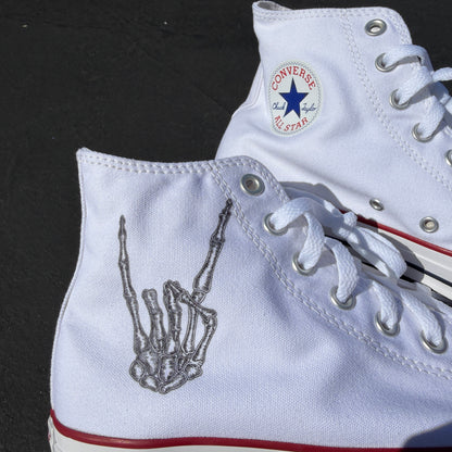 till death rocker hand skeleton bones converse Chuck Taylor high top shoes wedding custom