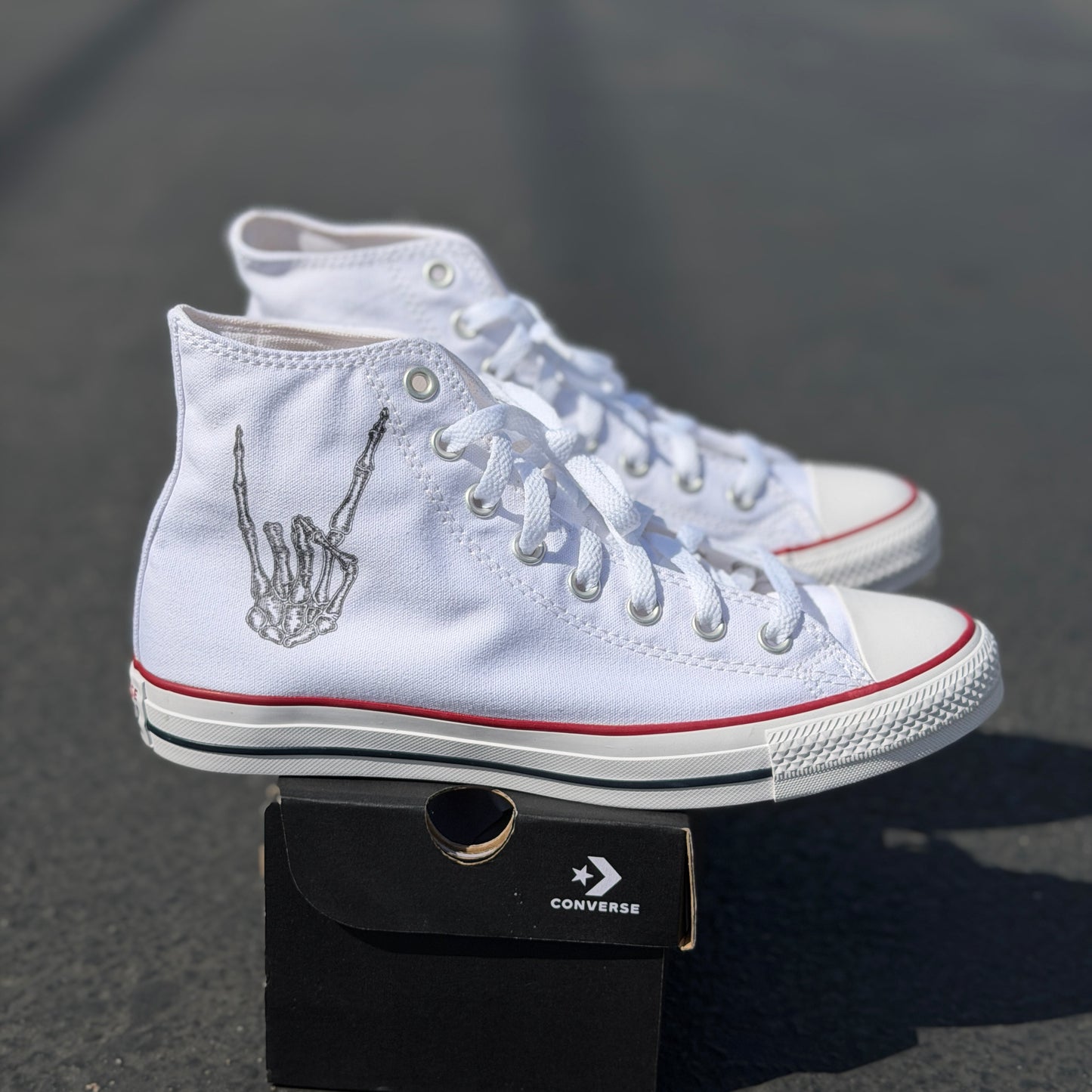 till death rocker hand skeleton bones converse Chuck Taylor high top shoes wedding custom