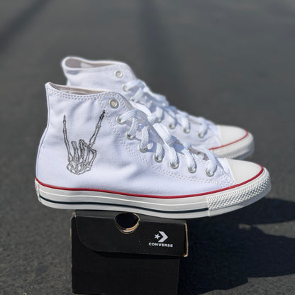 till death rocker hand skeleton bones converse Chuck Taylor high top shoes wedding custom