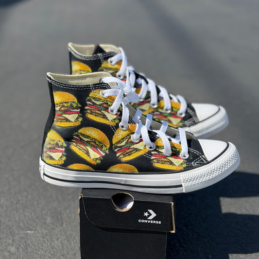 cheeseburger converse Chuck Taylor all star high top shoes custom