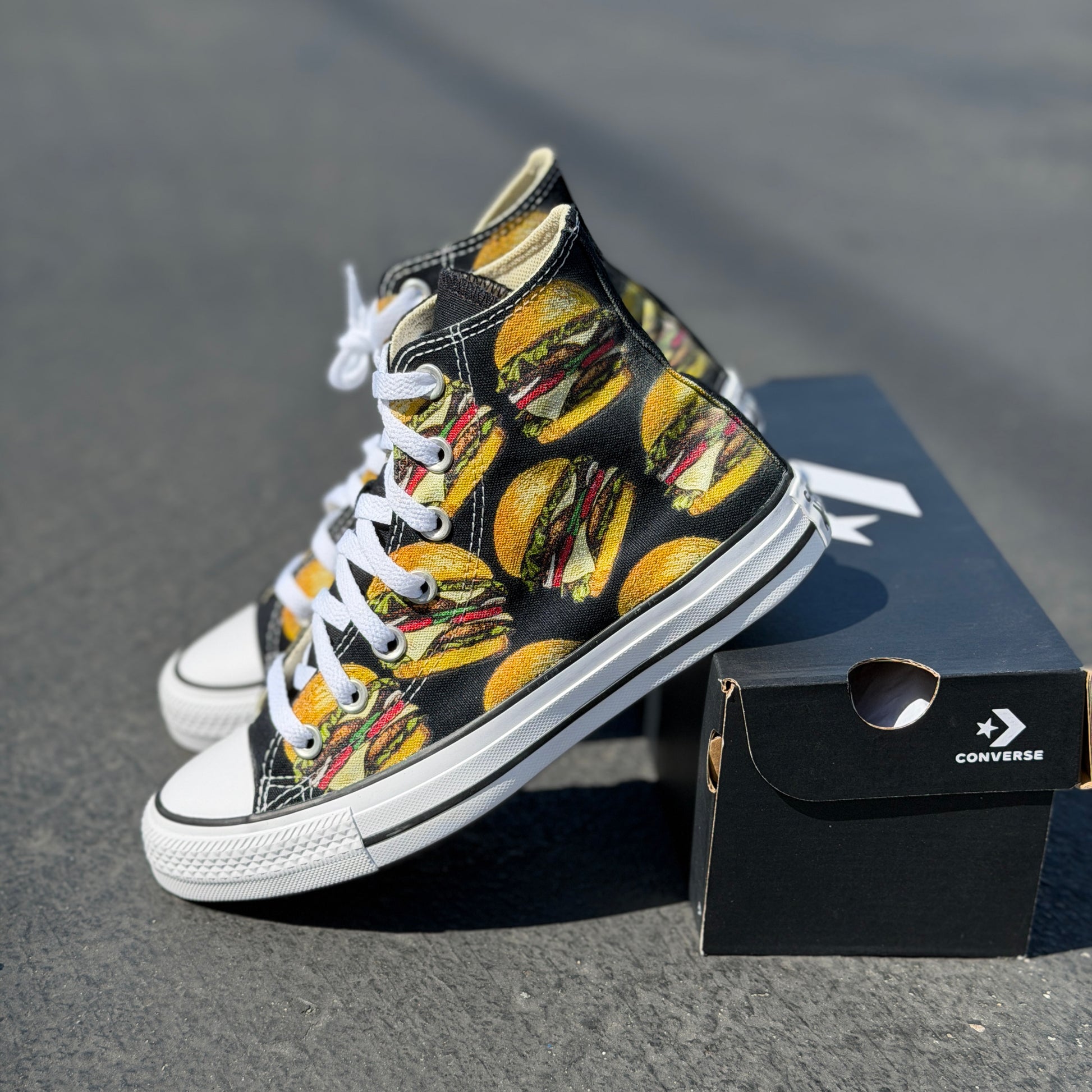cheeseburger converse Chuck Taylor all star high top shoes custom