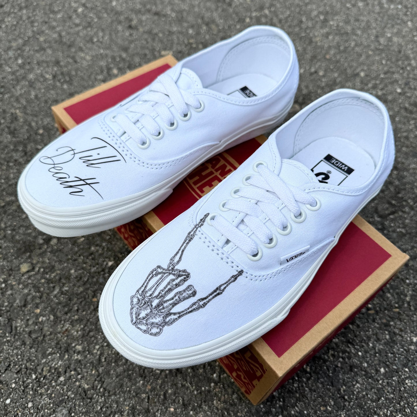 Till Death Custom Wedding White Vans Authentic Shoes for Women and Men