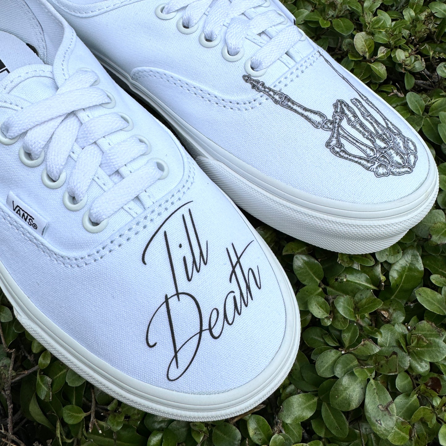 Till Death Custom Wedding White Vans Authentic Shoes for Women and Men