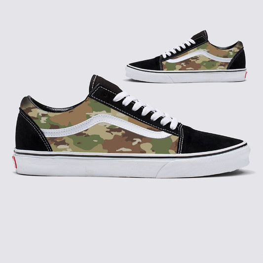 Multicam Camo Pattern on Black Vans Old Skool Shoes Custom Camouflage Design