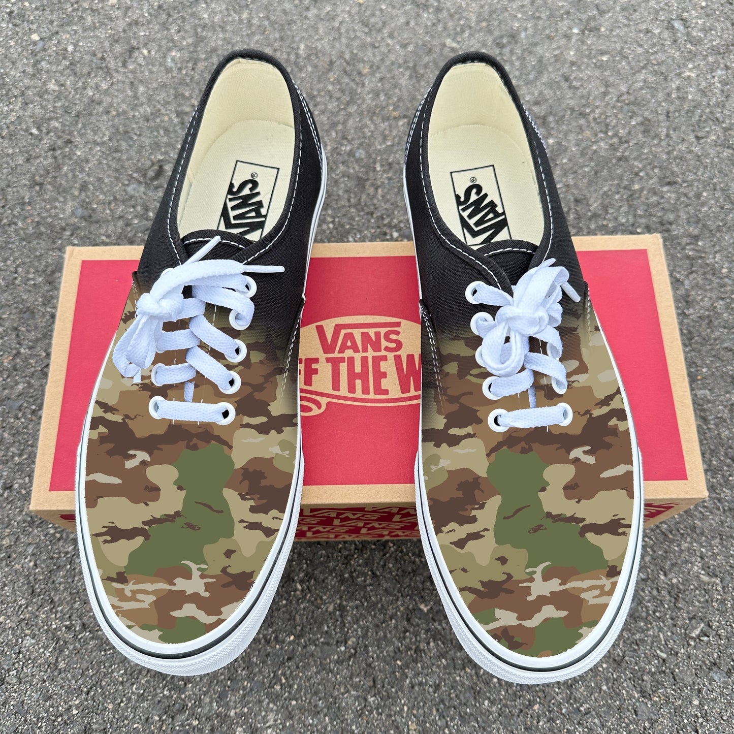 Multicam Camo Pattern on Black Vans Authentic Shoes Custom Camouflage Design