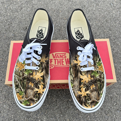 Realtree Camo Pattern on Black Vans Authentic Shoes Custom Camouflage Design