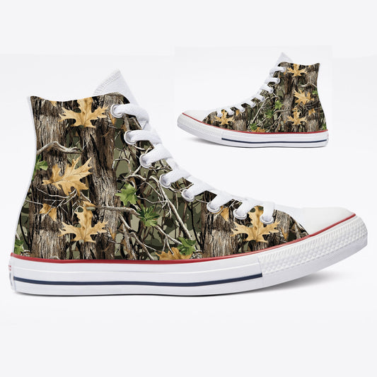 Realtree Camo Design Camouflage Custom White High Top Converse