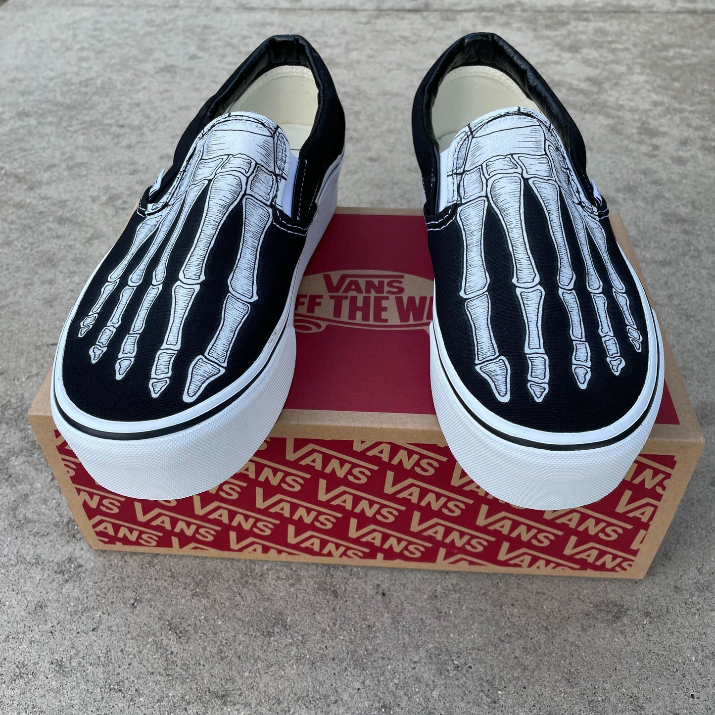 Womens Skeleton Boney Feet Custom Vans Slip On Stackform Platform Shoes
