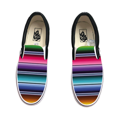 Mexican Blanket Pattern - Black Slip On Vans Custom