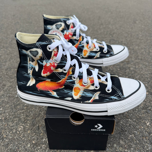 custom hand painted converse shoes with koi fish