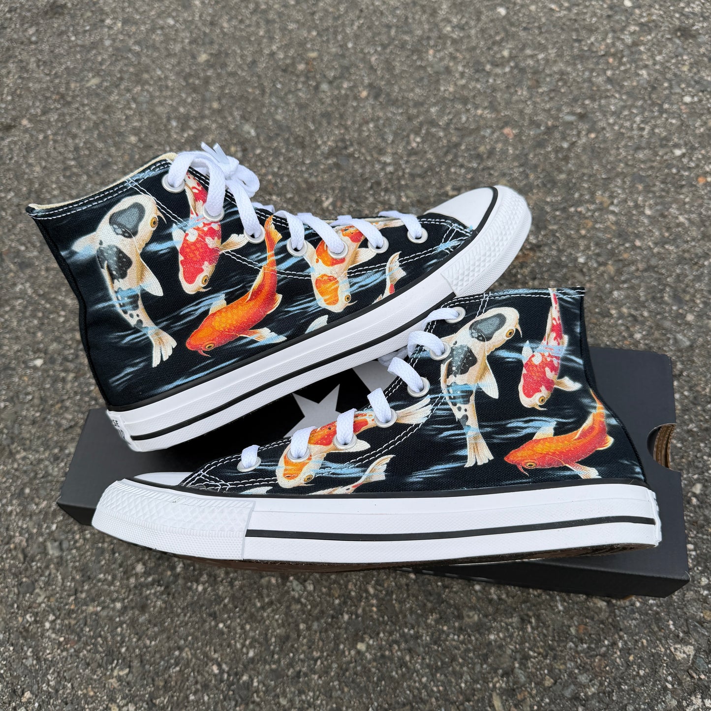 custom hand painted converse shoes with koi fish