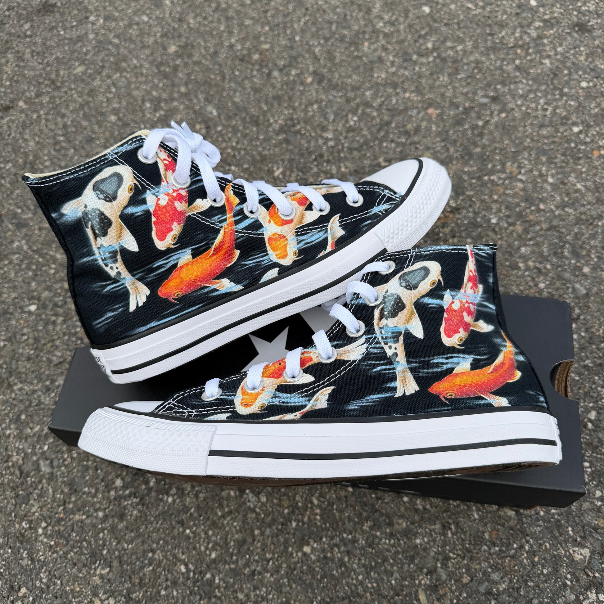 custom hand painted converse shoes with koi fish
