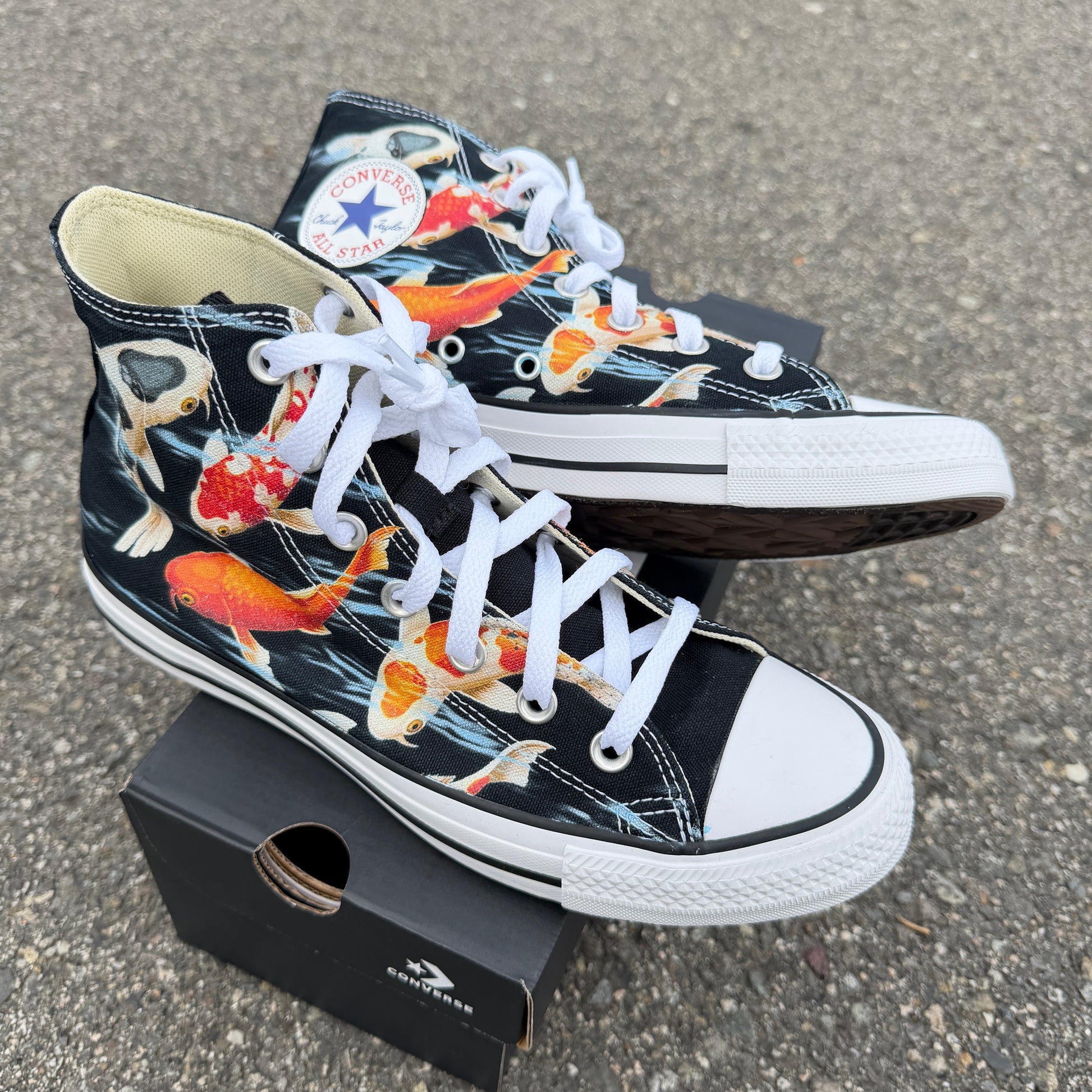 custom hand painted converse shoes with koi fish