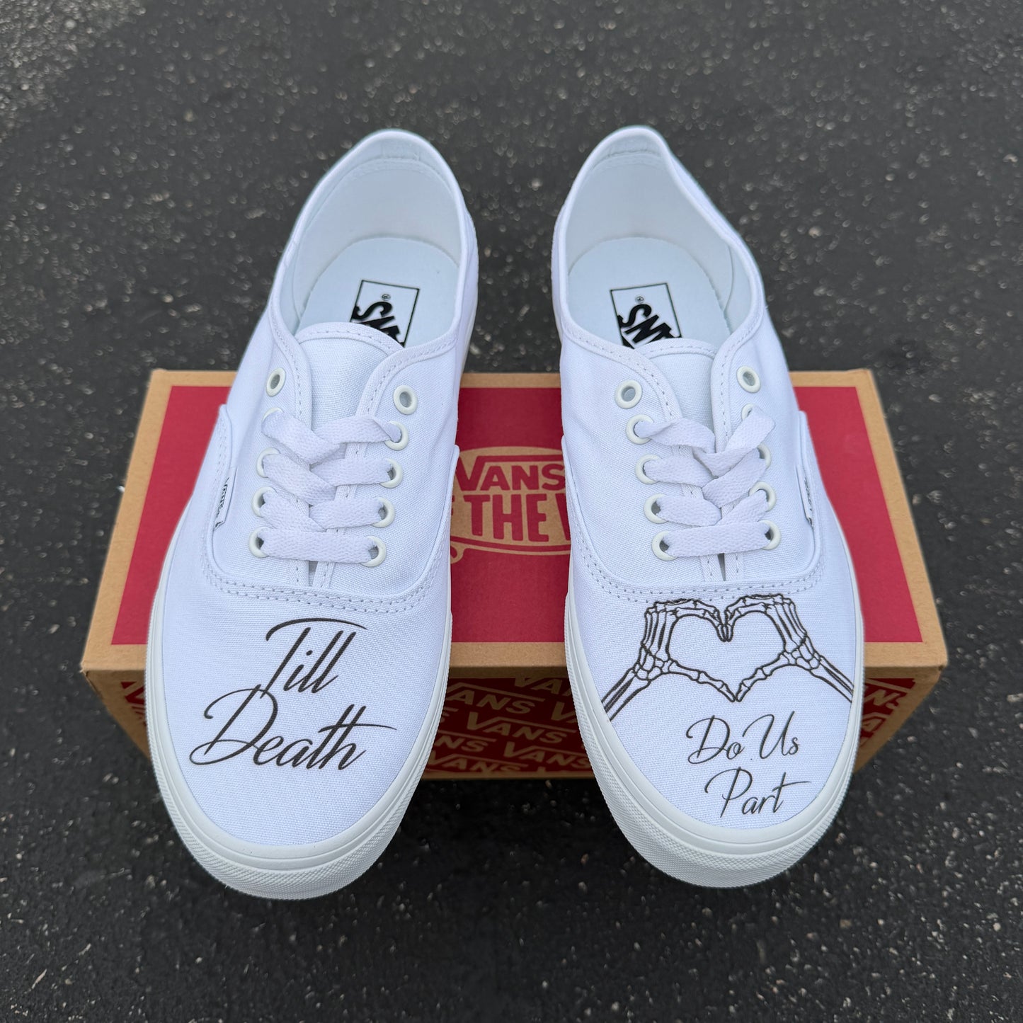 Till Death Do Us Part Skeleton Heart Hands Custom Wedding White Vans Authentic Shoes