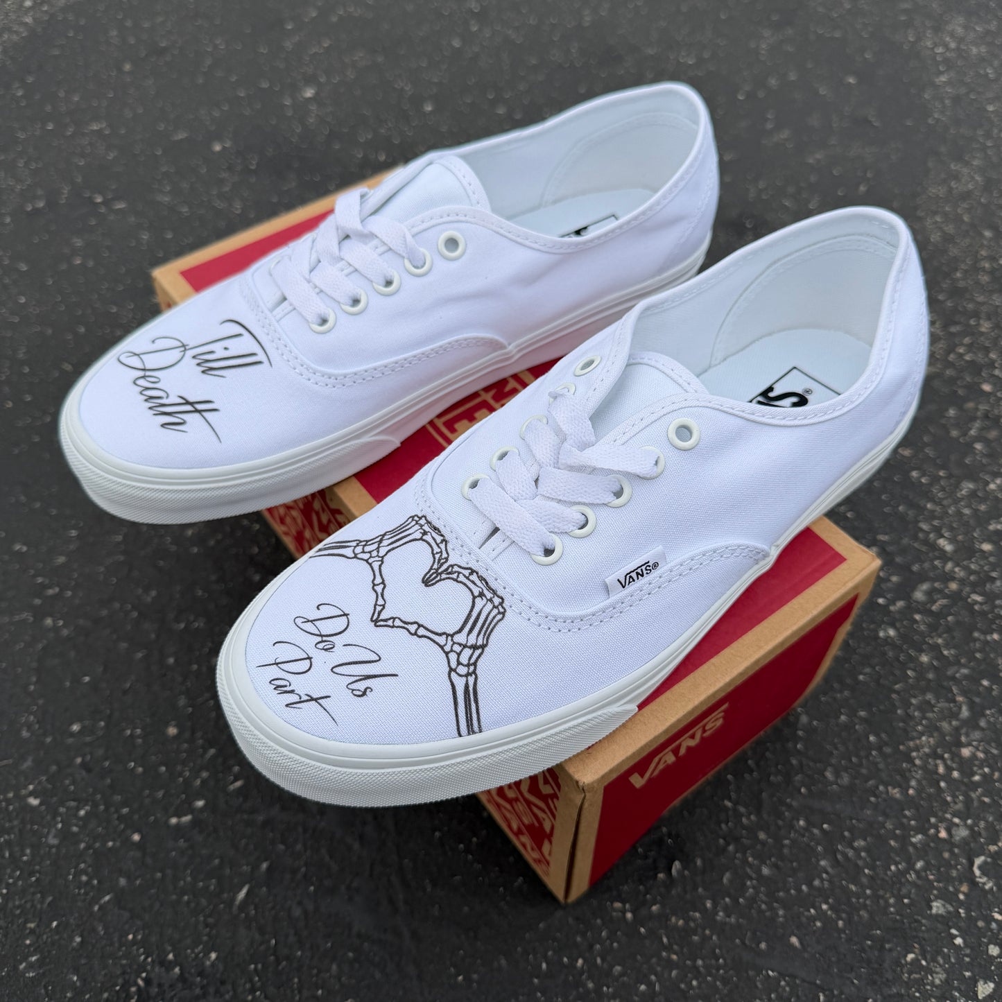till death do us part skeleton heart hands vans authentic wedding shoes custom
