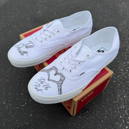 till death do us part skeleton heart hands vans authentic wedding shoes custom