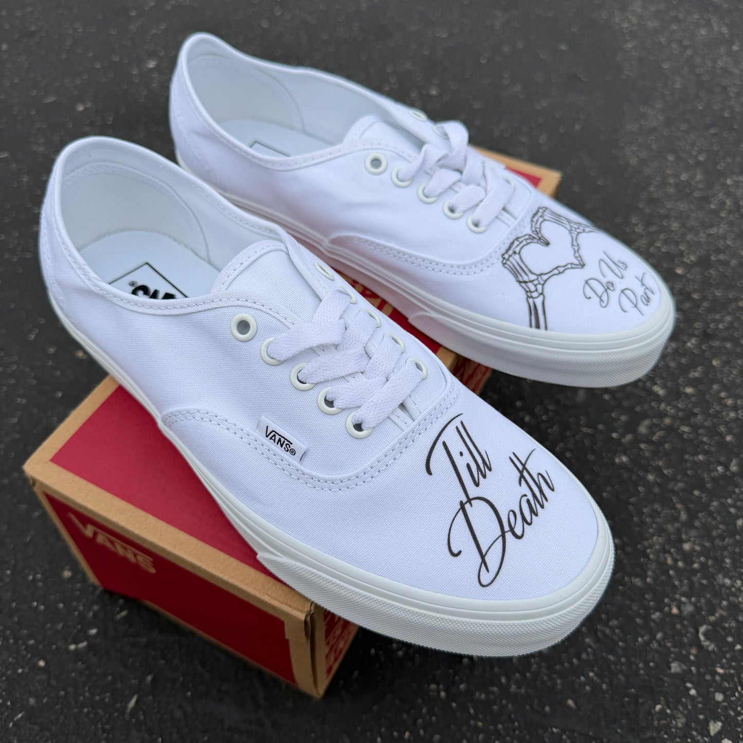 till death do us part skeleton heart hands vans authentic wedding shoes custom