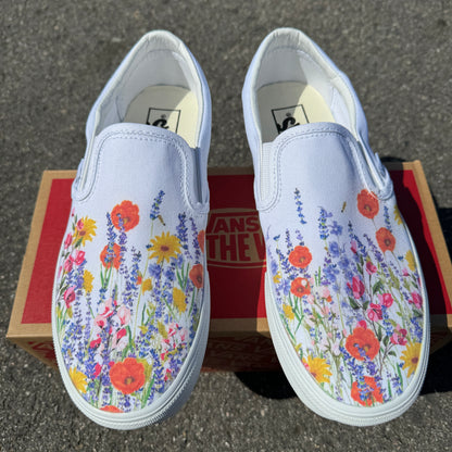 Flower Field Vans Slip On Shoes for Women and Men