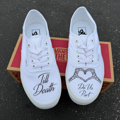 till death do us part skeleton heart hands vans authentic wedding shoes custom