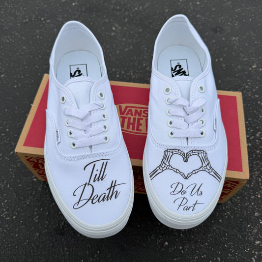 till death do us part skeleton heart hands vans authentic wedding shoes custom