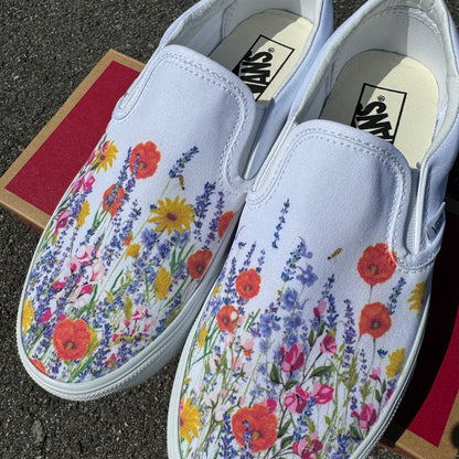 Flower Field Vans Slip On Shoes for Women and Men