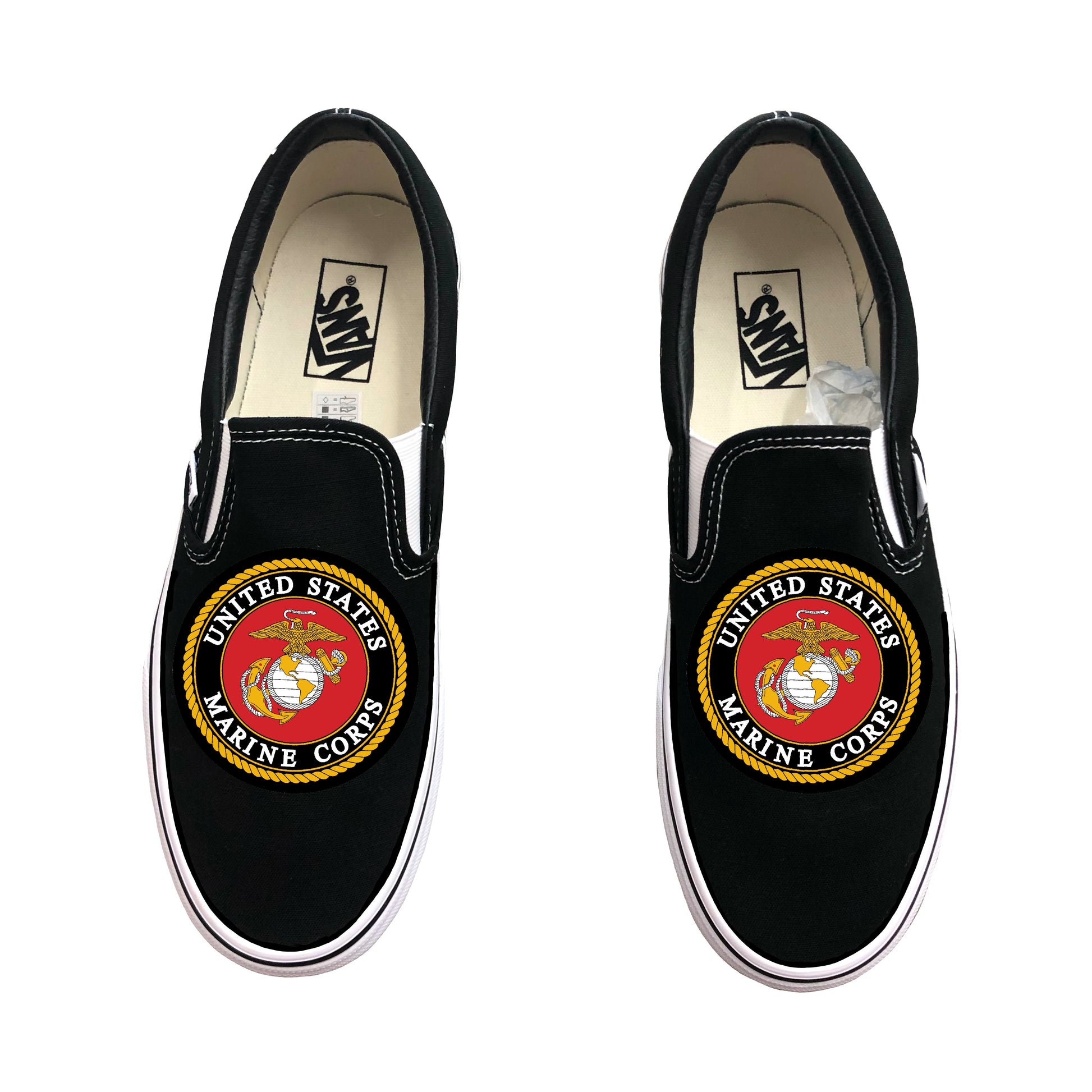 US Marines Black Vans Slip On Shoes Custom Vans Shoes for Men