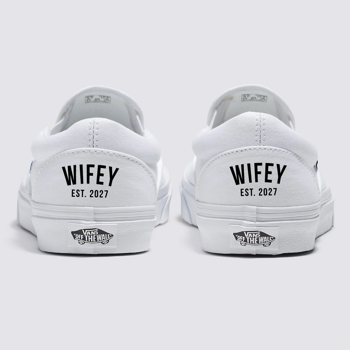 Wifey EST. 2027 White Vans Slip On Custom Shoes for Wedding
