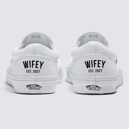 Wifey EST. 2027 White Vans Slip On Custom Shoes for Wedding
