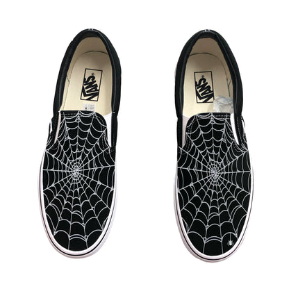 Spiderweb Black Slip On Vans Shoes Customized