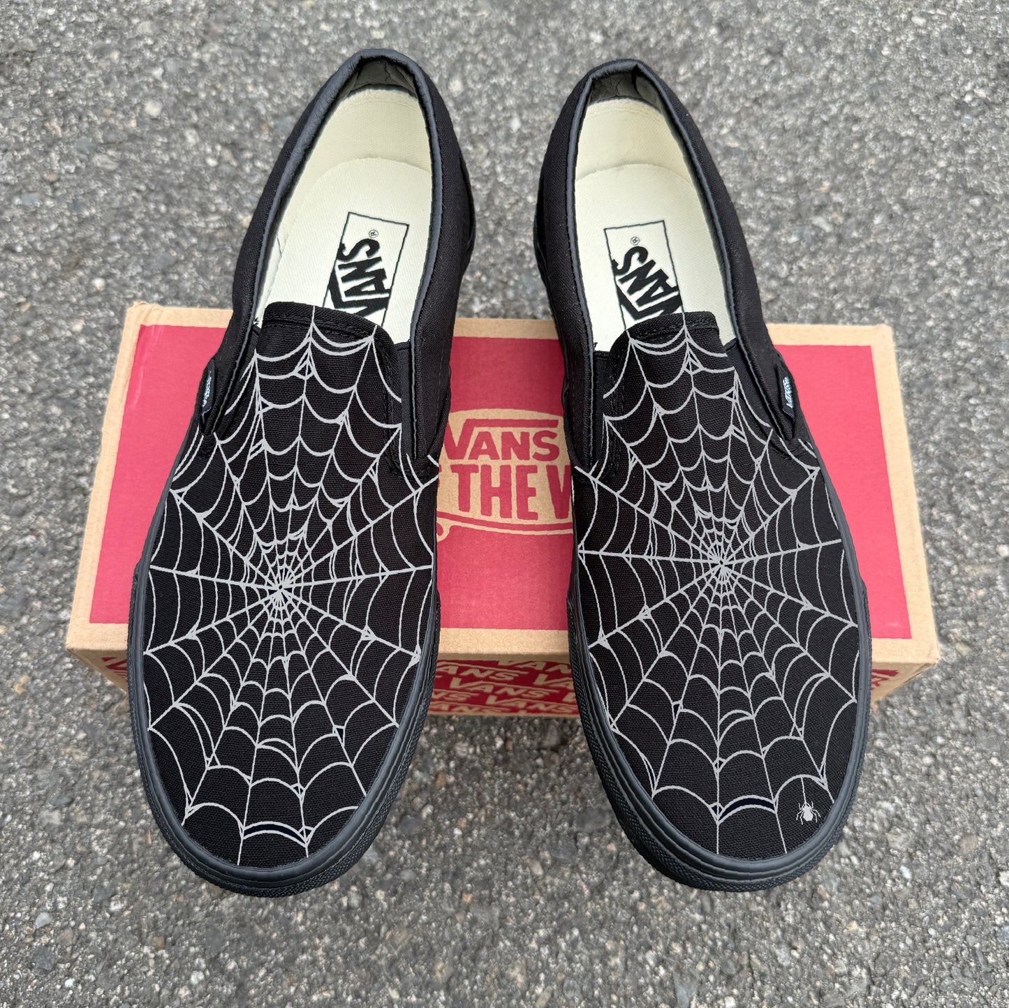 Spiderweb Black Slip On Vans Shoes Customized