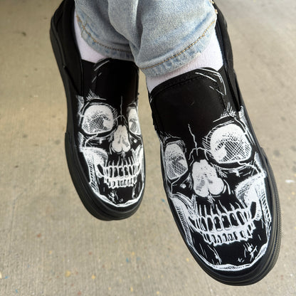 Custom Skull Vans Slip On Shoes