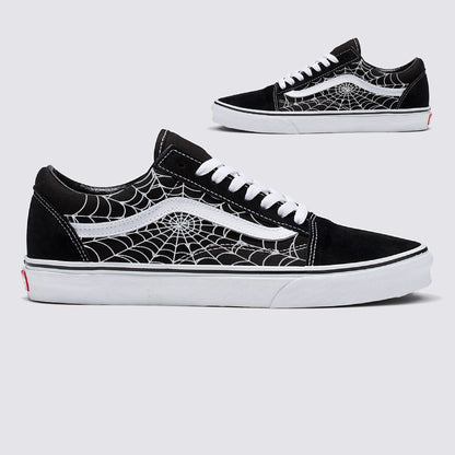 Spiderweb Black Vans Old Skool Shoes Customized