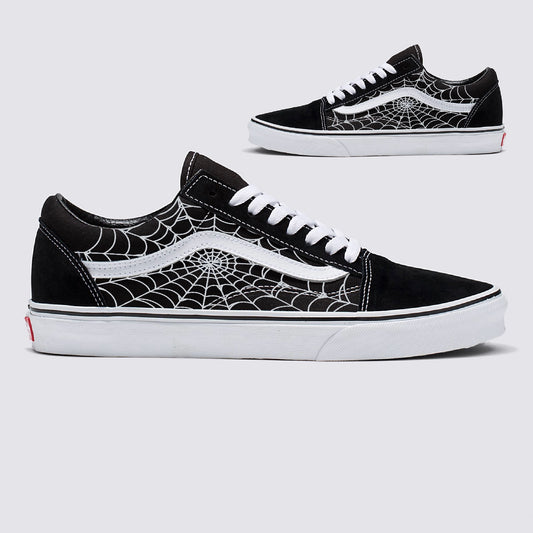 Spiderweb Black Vans Old Skool Shoes Customized