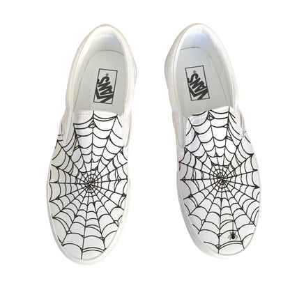 Spiderweb White Slip On Vans Shoes Customized