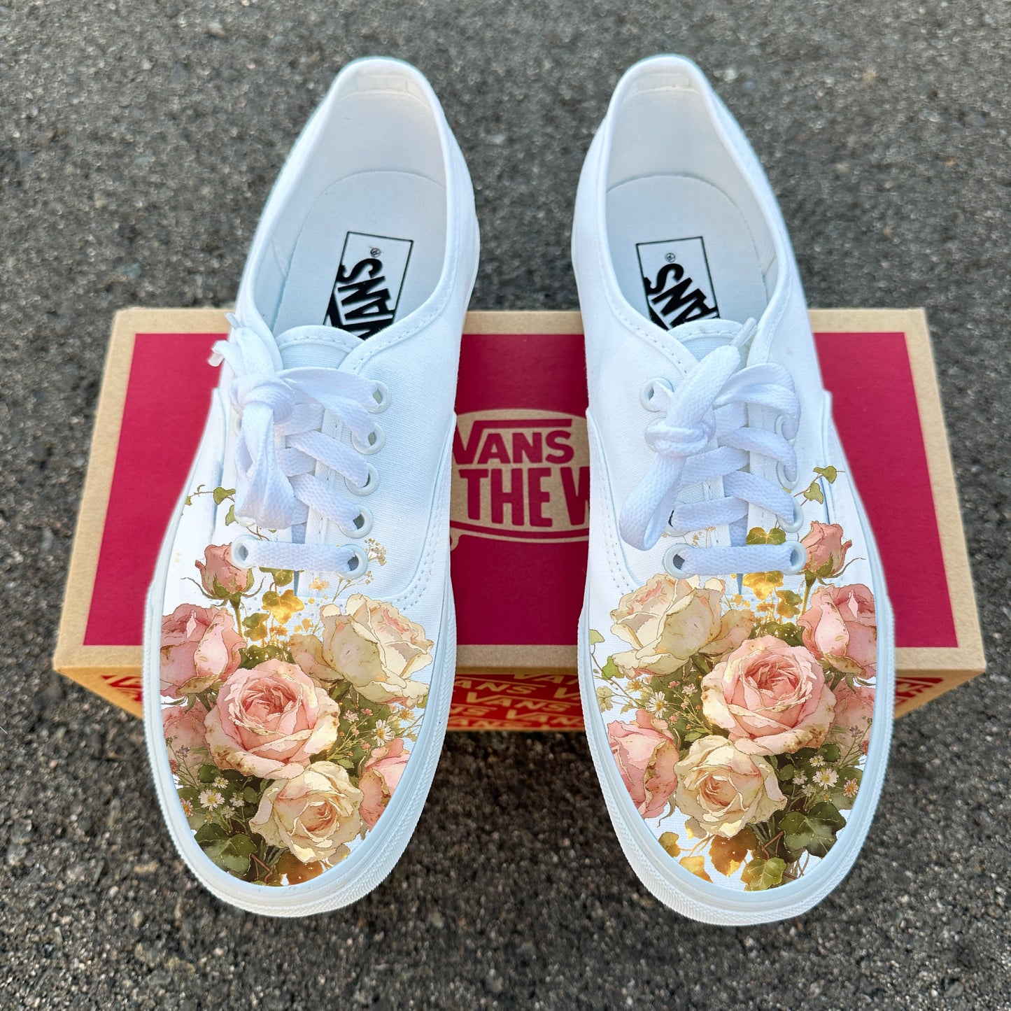 Dreamy Floral Rose Bouquet on White Vans Authentic Shoes Customized