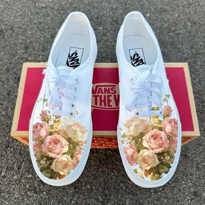 Dreamy Floral Rose Bouquet on White Vans Authentic Shoes Customized