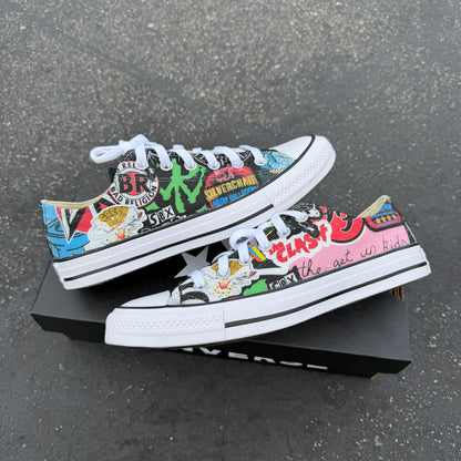 Punk Rock and Roll Alternative Band Stickers Custom Converse Low Top Sneakers