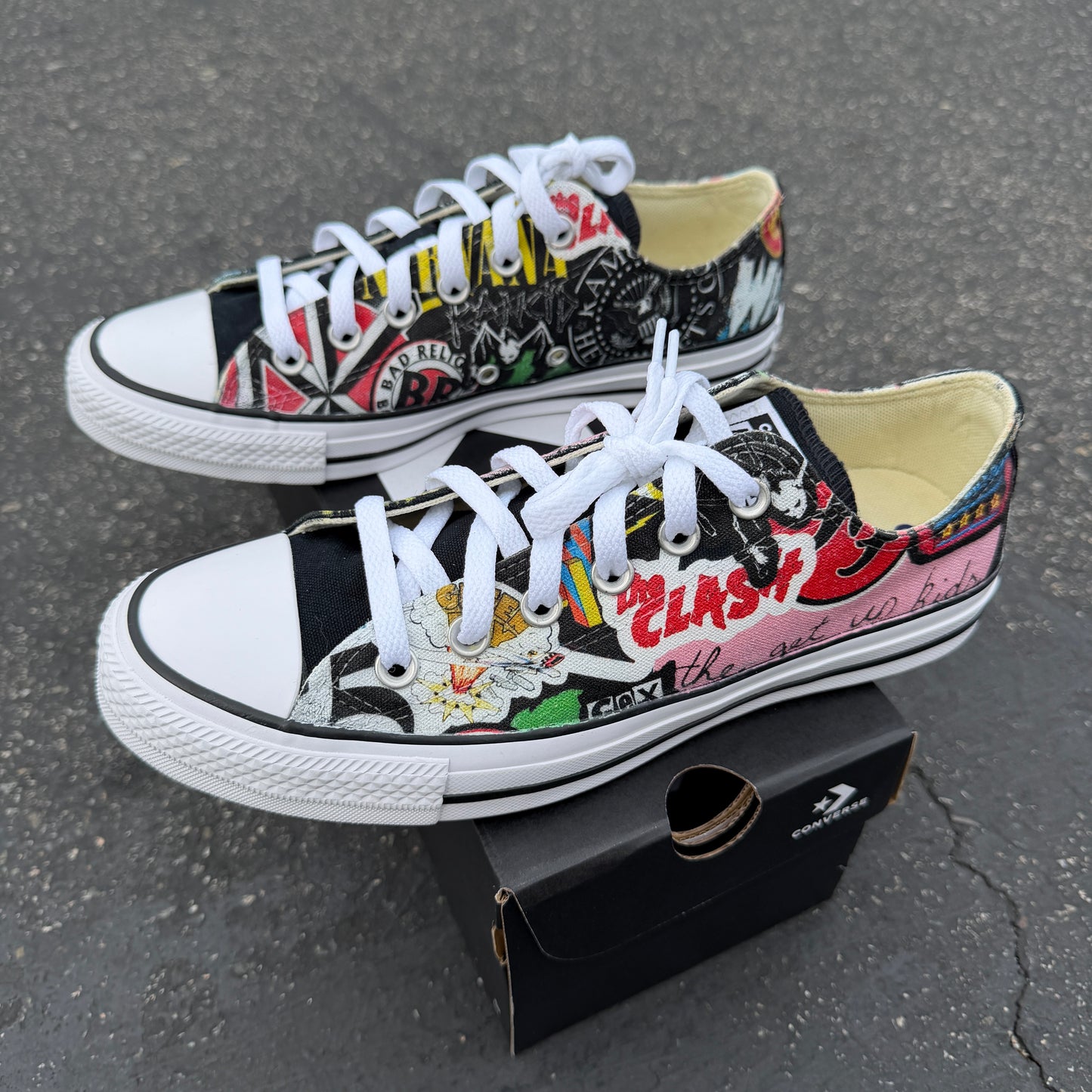 Punk Rock and Roll Alternative Band Stickers Custom Converse Low Top Sneakers