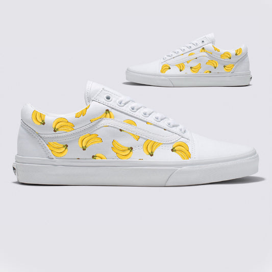 Bananas White Vans Old Skool Shoes Customized
