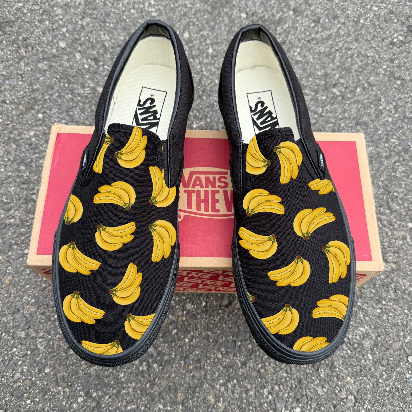 Bananas All Black Slip On Vans Shoes Customized