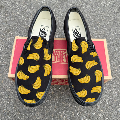 Bananas All Black Slip On Vans Shoes Customized