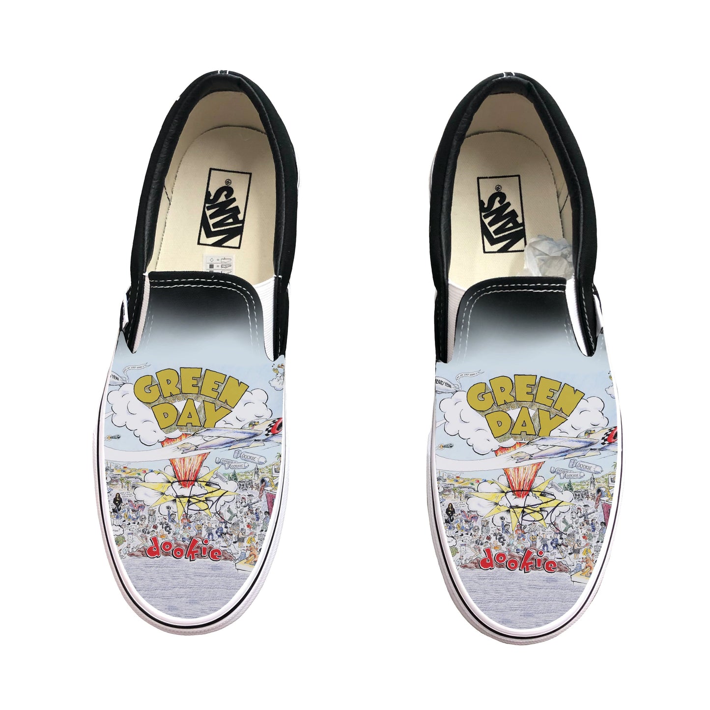 Green Day Dookie Album Cover Black Slip On Vans Customized