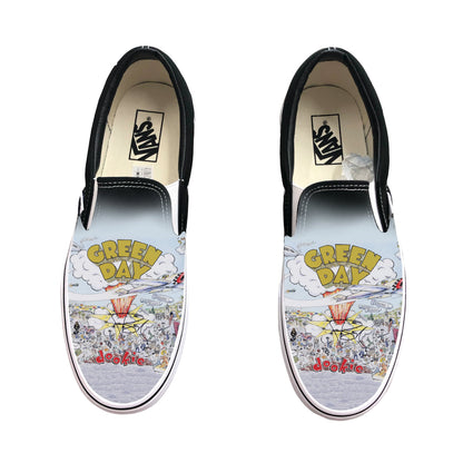 Green Day Dookie Album Cover Black Slip On Vans Customized