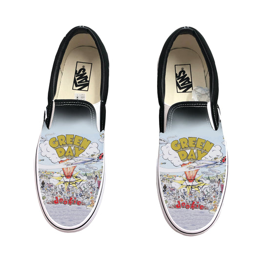 Green Day Dookie Album Cover Black Slip On Vans Customized
